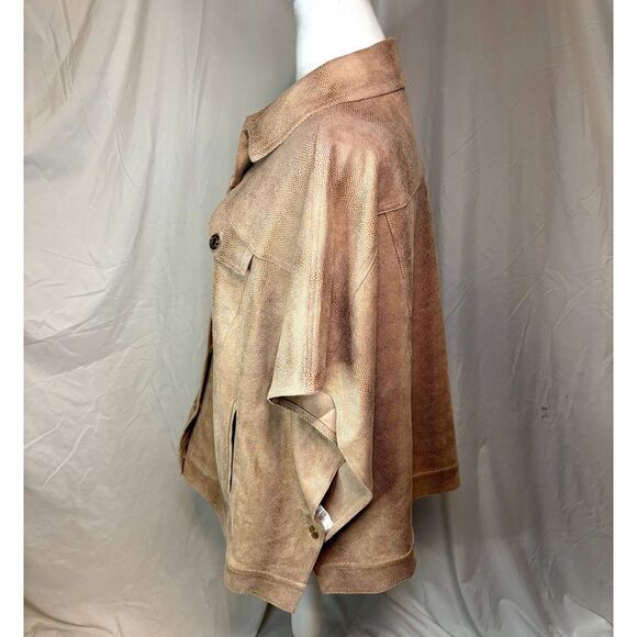 Chicos Womens Trucker Cape Oversized Ruena Desert Tan Faux Suede Reptile Print - Picture 5 of 10